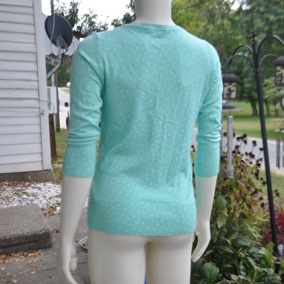 Maurices Light Green Button Up Sweater with White Dots - Picture 3 of 6